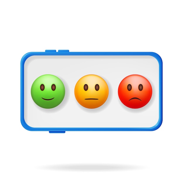 Vector 3d customer rating smile emoticons in mobile phone