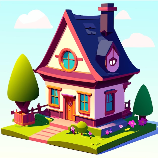 Vector 3d cute cartoon house vector illustration