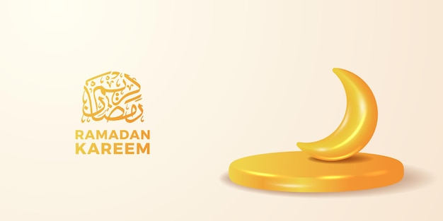 3d cute moon crescent with yellow shiny cylinder podium stage decoration for ramadan islamic party