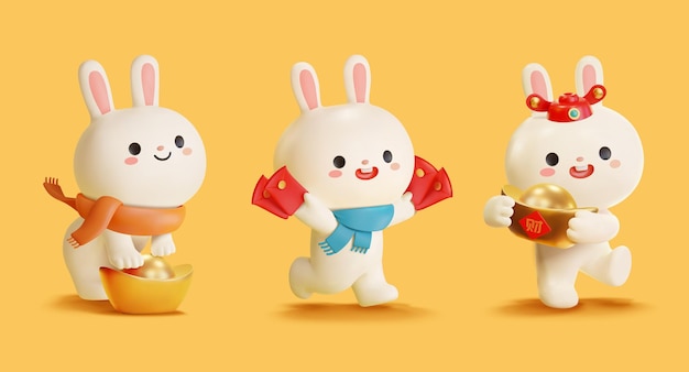 3D Cute rabbit characters for CNY