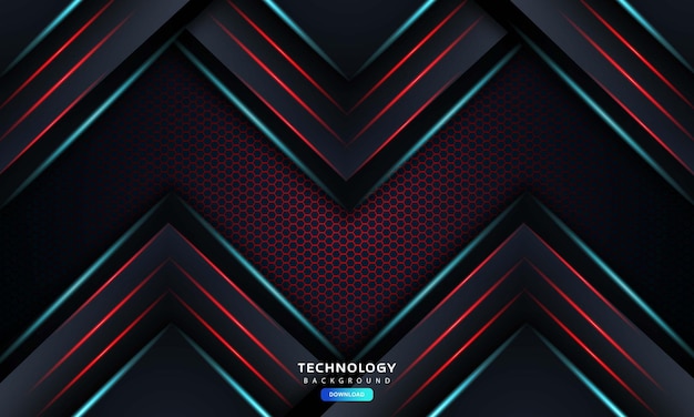 3d dark hexagon with red line light in vector background