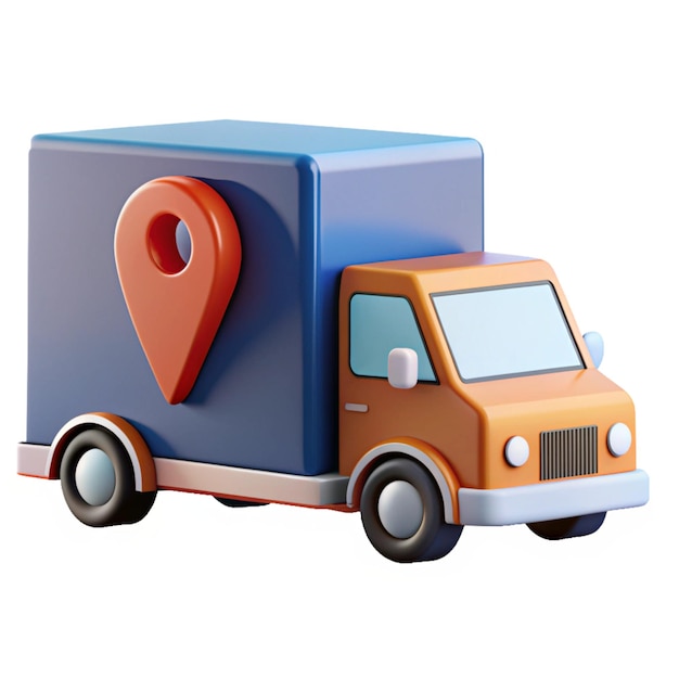 Vector 3d delivery truck icon with location pin