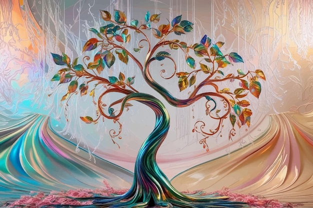 Vector 3d digital art of the tree of life painting