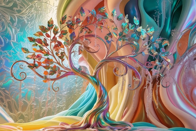 Vector 3d digital art of the tree of life painting