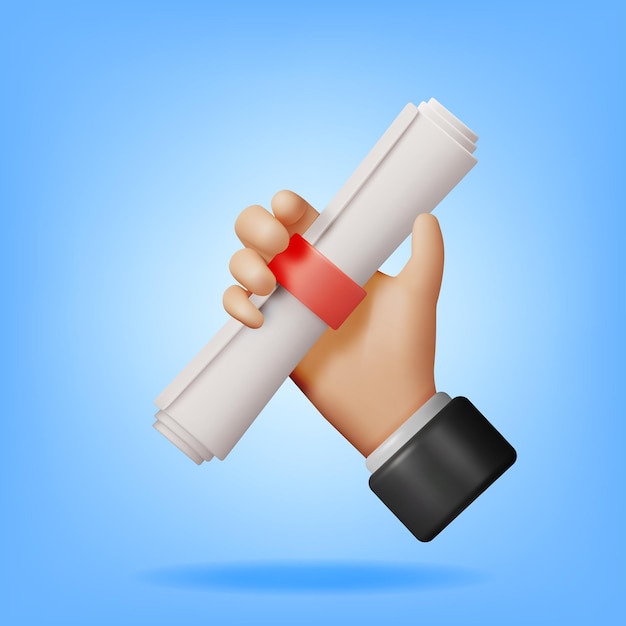 3D Diploma Paper Scroll in Hand