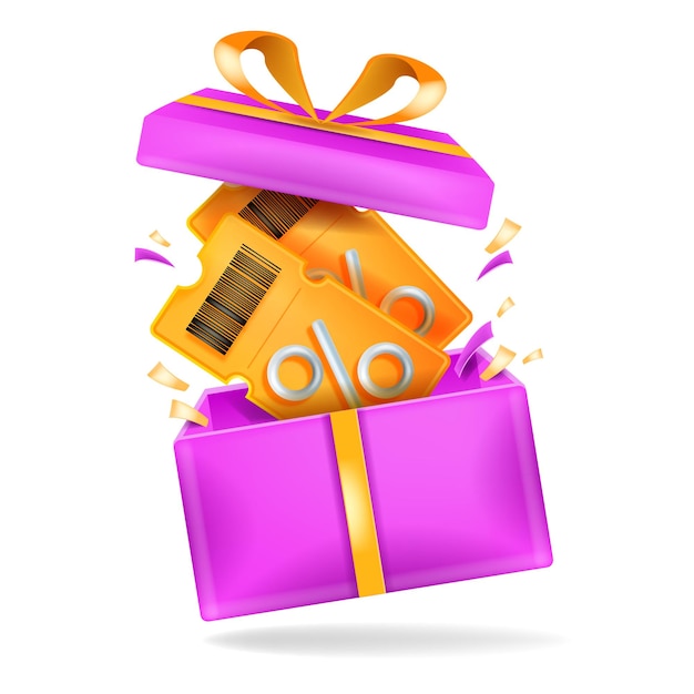 3D discount coupon illustration vector event ticket icon badge gift box special voucher concept