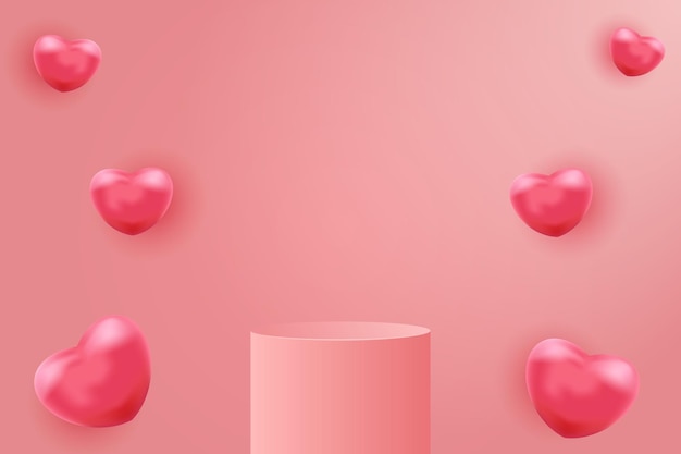 3D display podium product background with 3d hearts