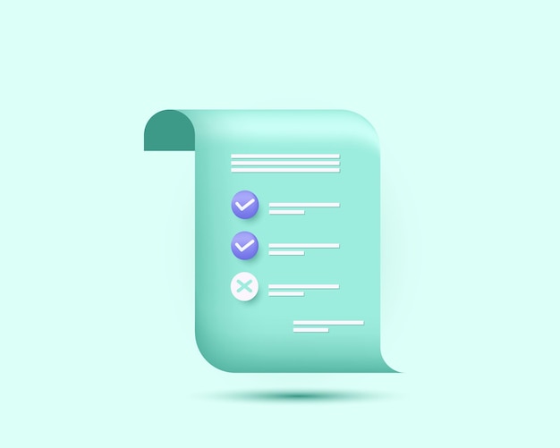 3d document vector icon contract checklist on green background