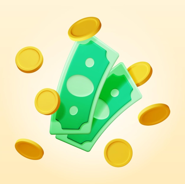 3D Dollar Banknote and Gold Coin Icon