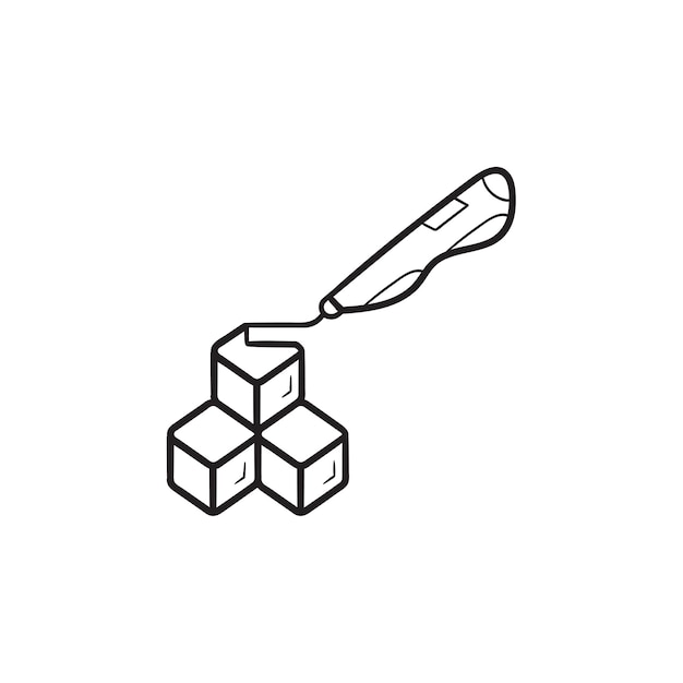 3d doodler pen creating cubes model hand drawn outline doodle icon. Future technologies and innovations concept. Vector sketch illustration for print, web, mobile and infographics on white background.