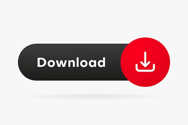 3D download button icon. Upload icon. Down arrow bottom side symbol. Click here button for UI UX