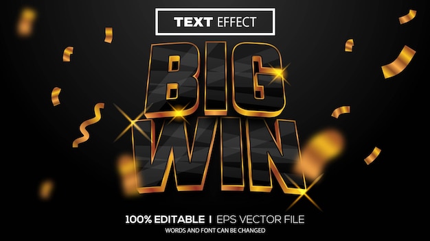 3d editable text effect big win theme premium vector