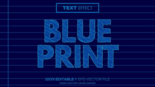 3d editable text effect blue print theme premium vector