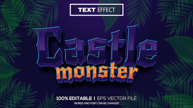 3d editable text effect castle monster theme premium vector