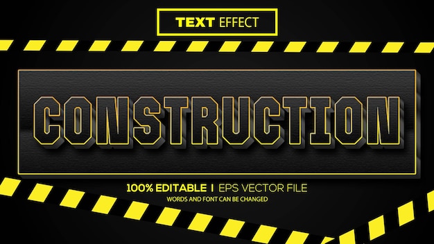 3d editable text effect construction theme premium vector