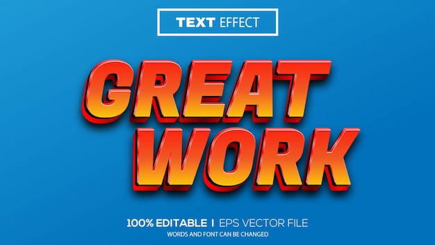 3d editable text effect great work theme premium vector