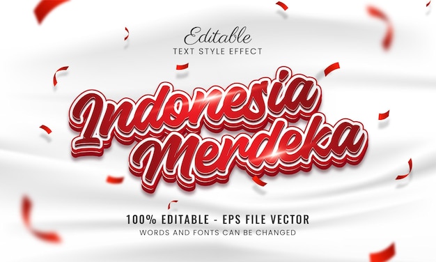 3d editable text effect for indonesia independence day on white flag 3d Premium vector