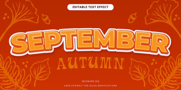 3D editable text effect September month autumn feel vector eps