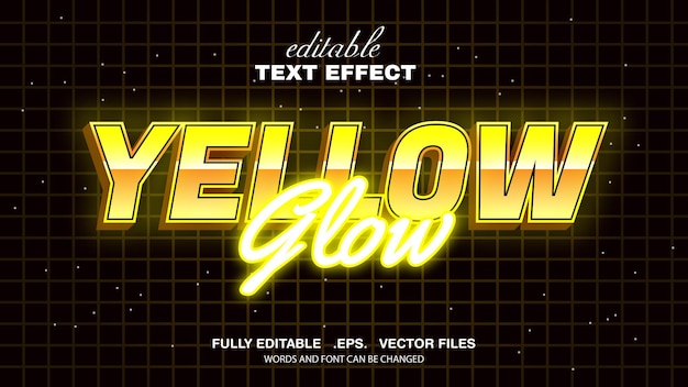 3d editable text effect yellow glow theme premium vector