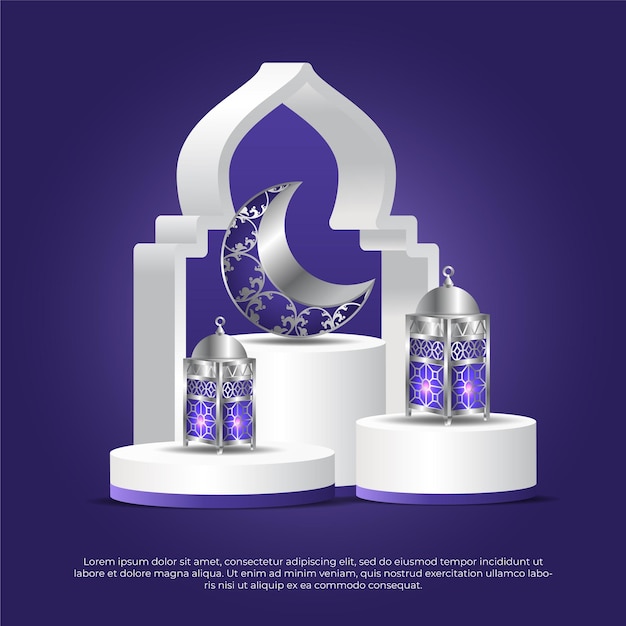 3d Eid al adha mubarak beautiful islamic moon and lamp vector background