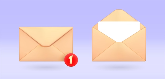 3D Email icon with notification open mail incoming mail 3d illustration