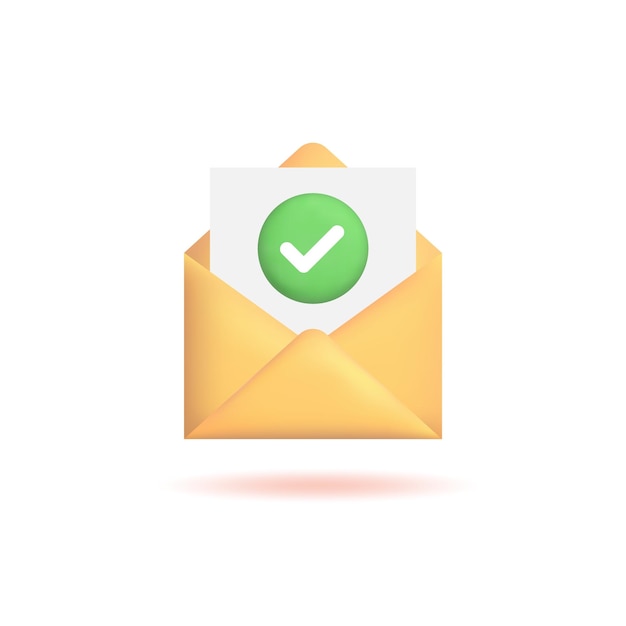 3d envelope with check mark icon realistic green tick button isolated