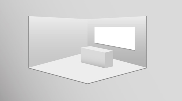 3D Exhibition Stand Set White Blank Advertising Booth with Table Meeting Room Presentation Blank Tem