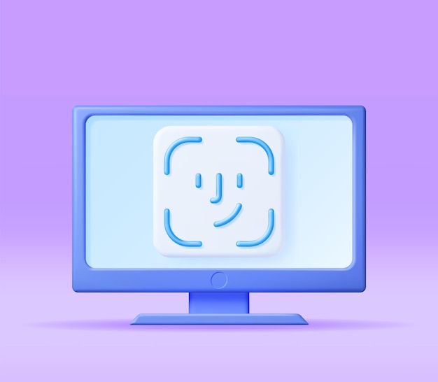 3D Face Recognition Icon on Computer