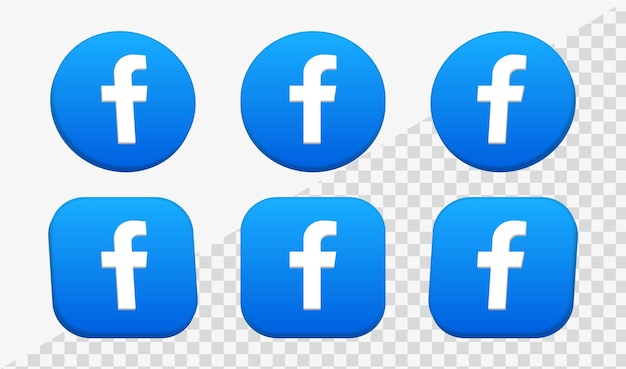 3d facebook logo icon in circle and square frames for social media icons network platforms logos