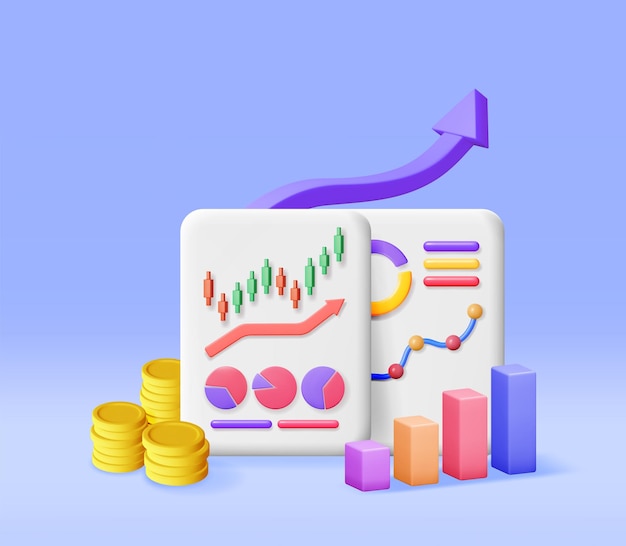 3D Financial Reports with Cash Money and Chart