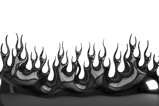 3D Fire Flames dark black liquid with a white background