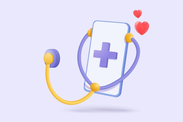 3d first aid medicine and emergency call to hospital for diagnostic health pharmaceutical Heart checkup online consultation with doctor on phone 3d diagnostic urgency icon vector render illustration