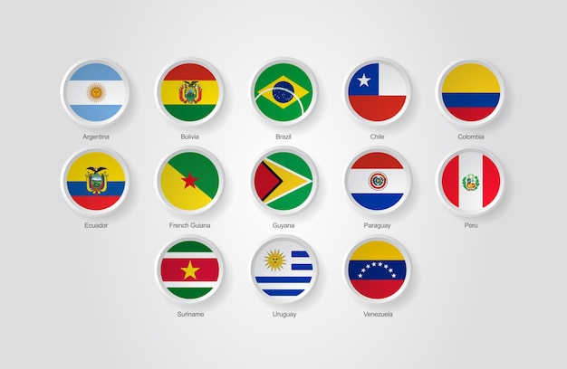 Vector 3d flag icons of sorth america countries