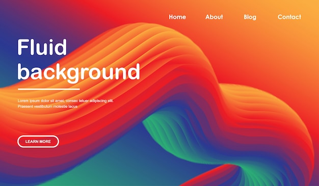 3d flow. Liquid wave landing page web template