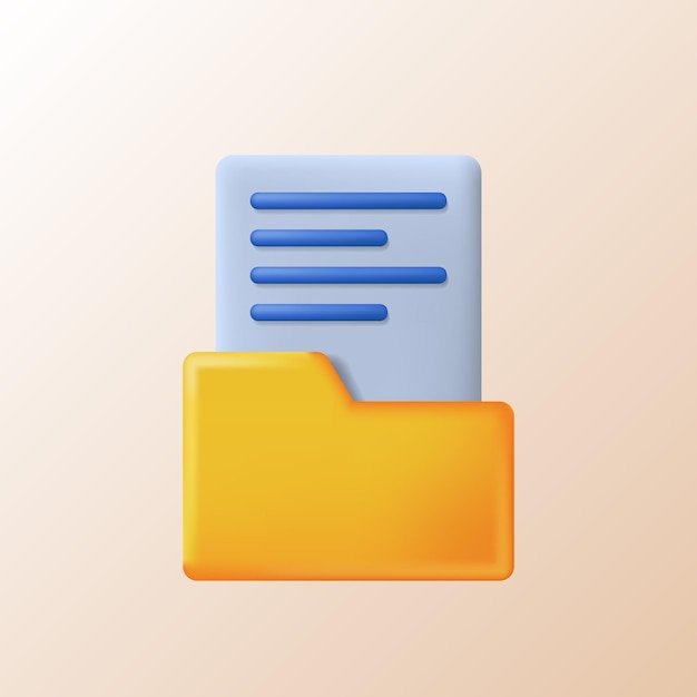 3d folder document paper cute icon illustration concept for digital data archive