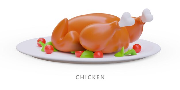 Vector 3d fried chicken served turkey with cranberries classic thanksgiving dish