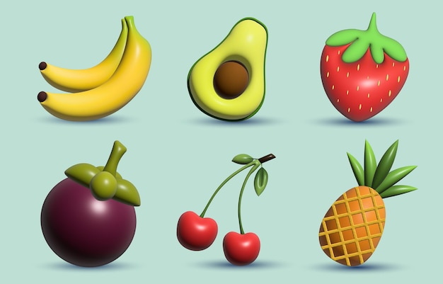 3D Fruit Icon Set Collection