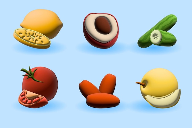 3D Fruit Icon Set Collection