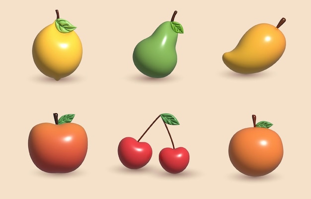 3D Fruits Icon Set Collection