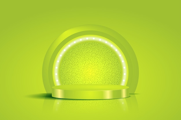 3d geometric green podium for product placement with circular background