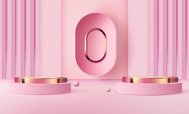 3d geometric pink and gold podium with copy space area blank space for product display