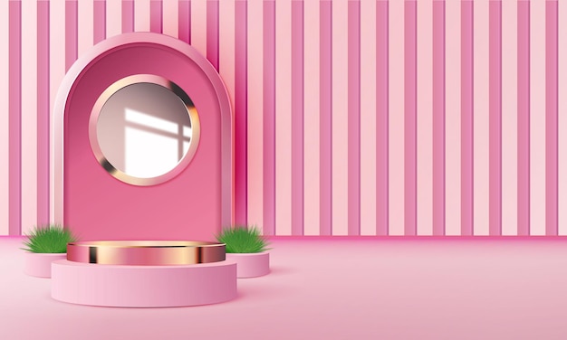 3d geometric pink and gold podium with copy space area blank space for product display