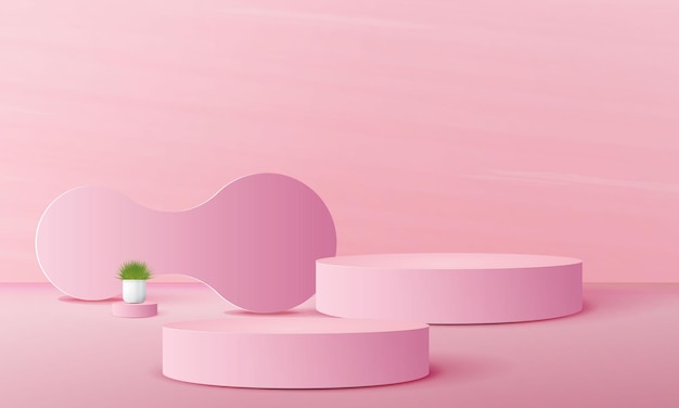 3d geometric pink podium with copy space area for product display product placement mockup vecto