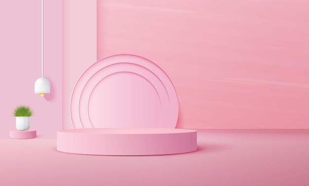 3d geometric pink podium with copy space area for product display