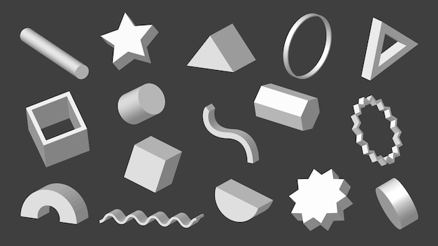 3d geometric shapes. Collection of vector geometric shapes. Elements for design.