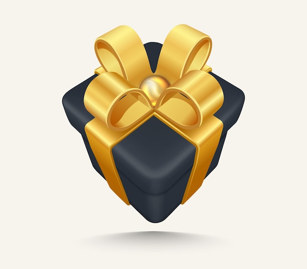 3d gift box wrapped golden ribbon with presents