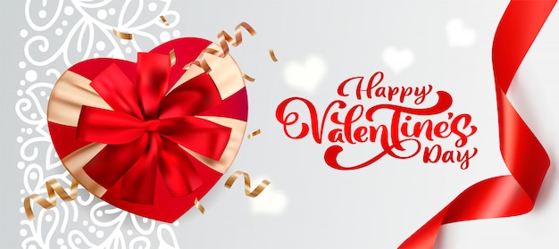 3d giftbox with bow valentine's day banner