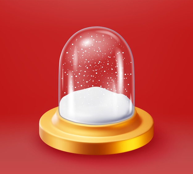 Vector 3d glass christmas snow globe isolated render empty snow spere podium happy new year decoration merry christmas holiday new year xmas celebration realistic vector illustration