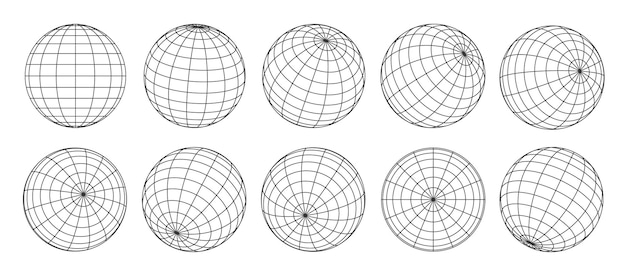 3d globe grid planet sphere and ball wireframe