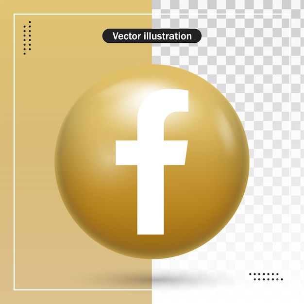 3d glossy facebook logo in modern gold circle frame for social media icon or network logos